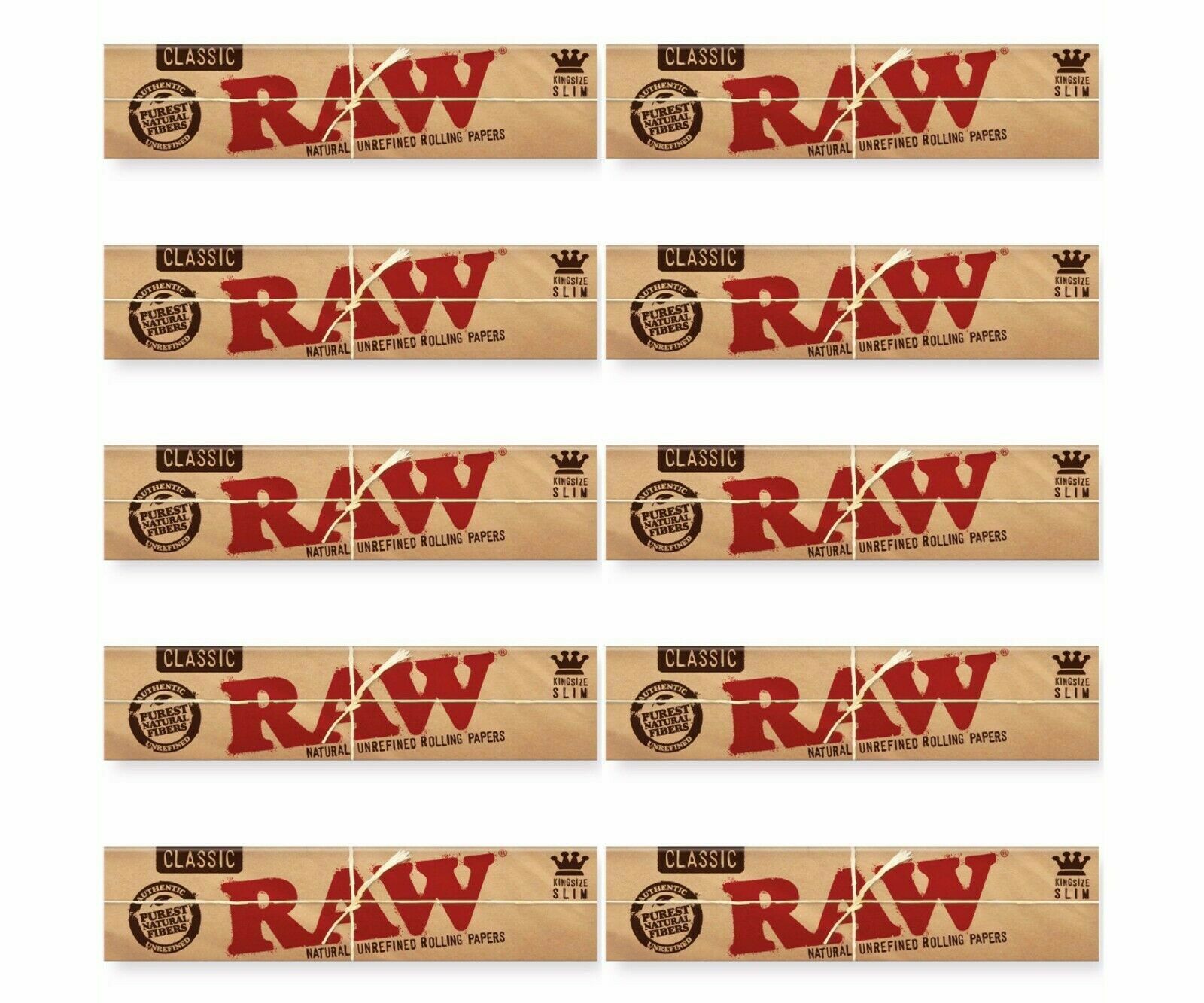 10 Packs Raw® Classic King Size Slim Natural Unrefined Rolling Papers *USA*