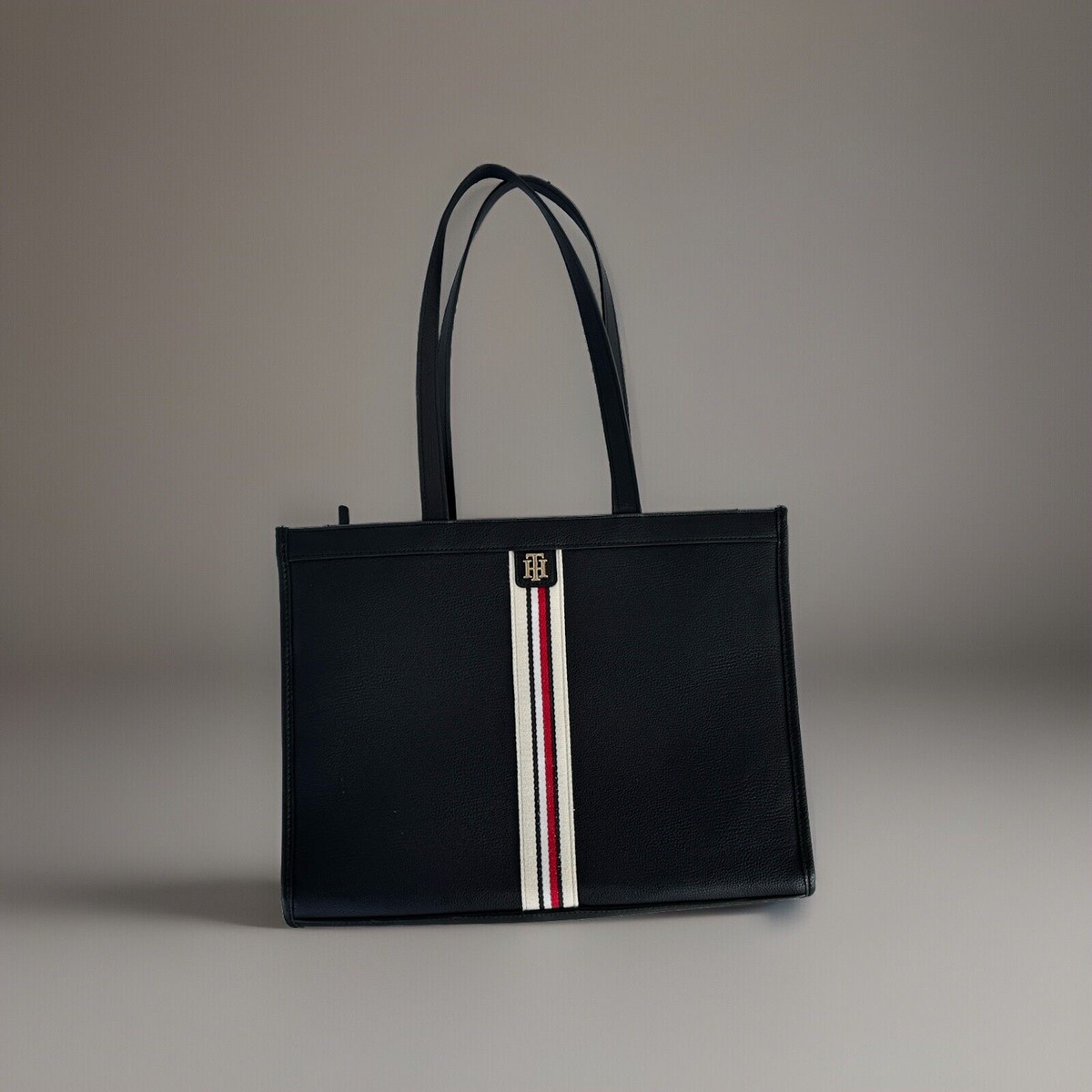 TOMMY HILFIGER BLACK, LIGHT,  MAN MADE LEATHER, ZIPPER CLOSURE, LARGE TOTE BAG. View 2