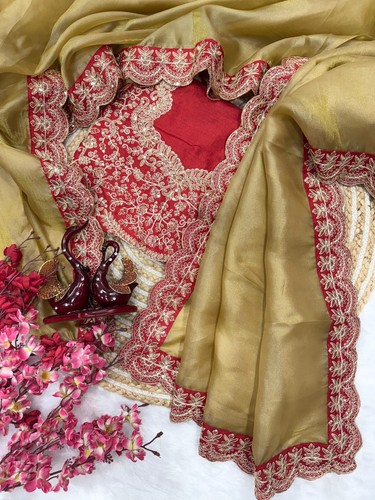 Camicetta Sari Bollywood designer indiano abbigliamento festa pakistano matrimonio fantasia sari - Foto 3 di 9