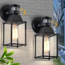 Outdoor Wall Lights Motion Sensor 2-Pack Black Porch Light for Home Entryway