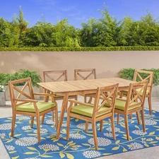 Brinkley Outdoor 7-Piece Acacia Wood Dining Set with Cushions