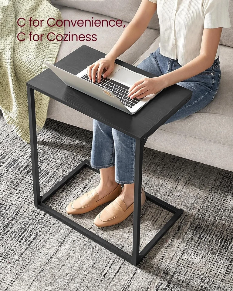 Bed Table C Shaped Couch Desk Coffee Snack Tray Stand Sofa Side End Table, Black - Image 2 of 4