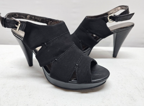 Rampage Natalee Womens Size 8.5 Black Open Toe Pumps 3.5" Cone Heels Slingback