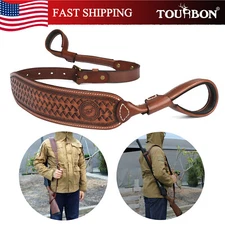 TOURBON Leather Universal NO-Drill Gun Sling Shooting Rifle Shotgun Strap Adjust