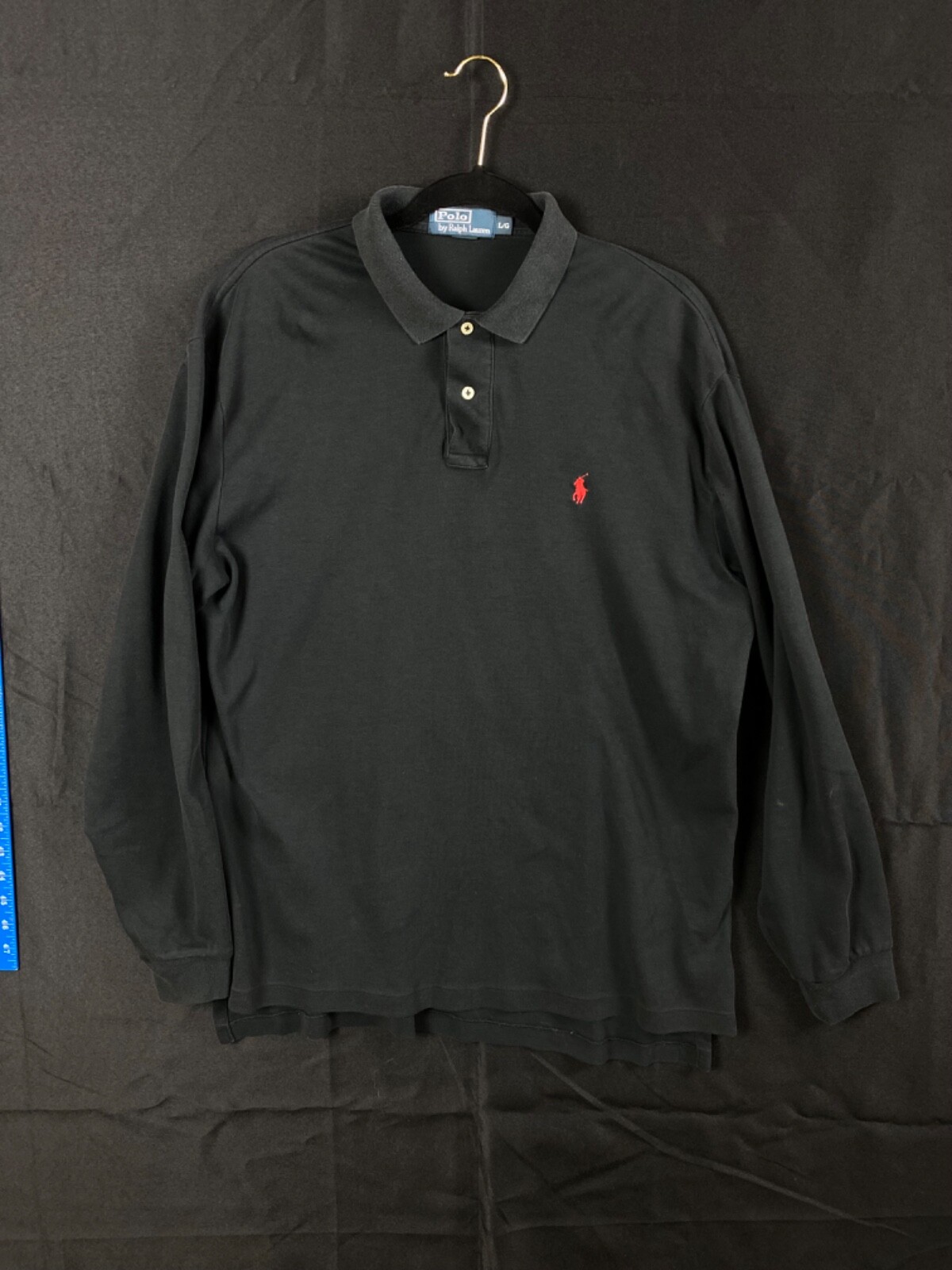 Polo Ralph Lauren camicia uomo taglia L nera manica lunga piccolo collo pony