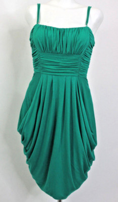 XS BEBE Emerald Green Jewel Grecian Empire Waist Ruched Banded Gathered  Dress | eBay