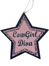 Cowgirl Diva Wooden Star Shaped Christmas Ornament