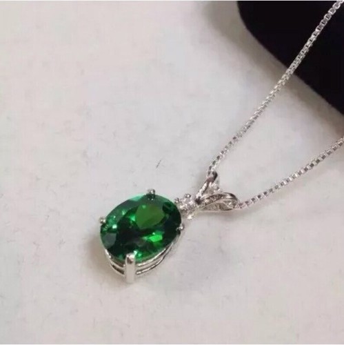 Oval Cut Emerald Pendant, 925 Silver Solitaire Handmade Pendant, Wedding Gift - Picture 3 of 3