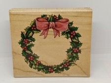 Holly Wreath- Wood / Rubber Stamp - Cynthia Hart D17 3.75x3.25