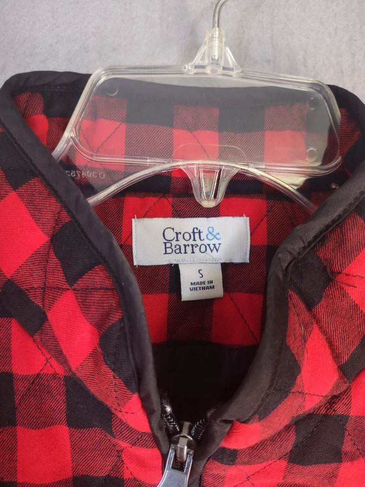 Croft Barrow Womens Vest Small Red Black Quilted Check Full Zip Lined Casual - Image 4 of 4