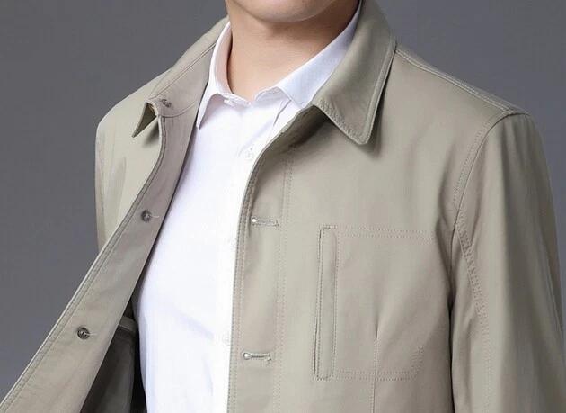 Men Lapel Cotton Business Jacket Casual Short Trench Coat Fashion Outwear - Image 4 of 4