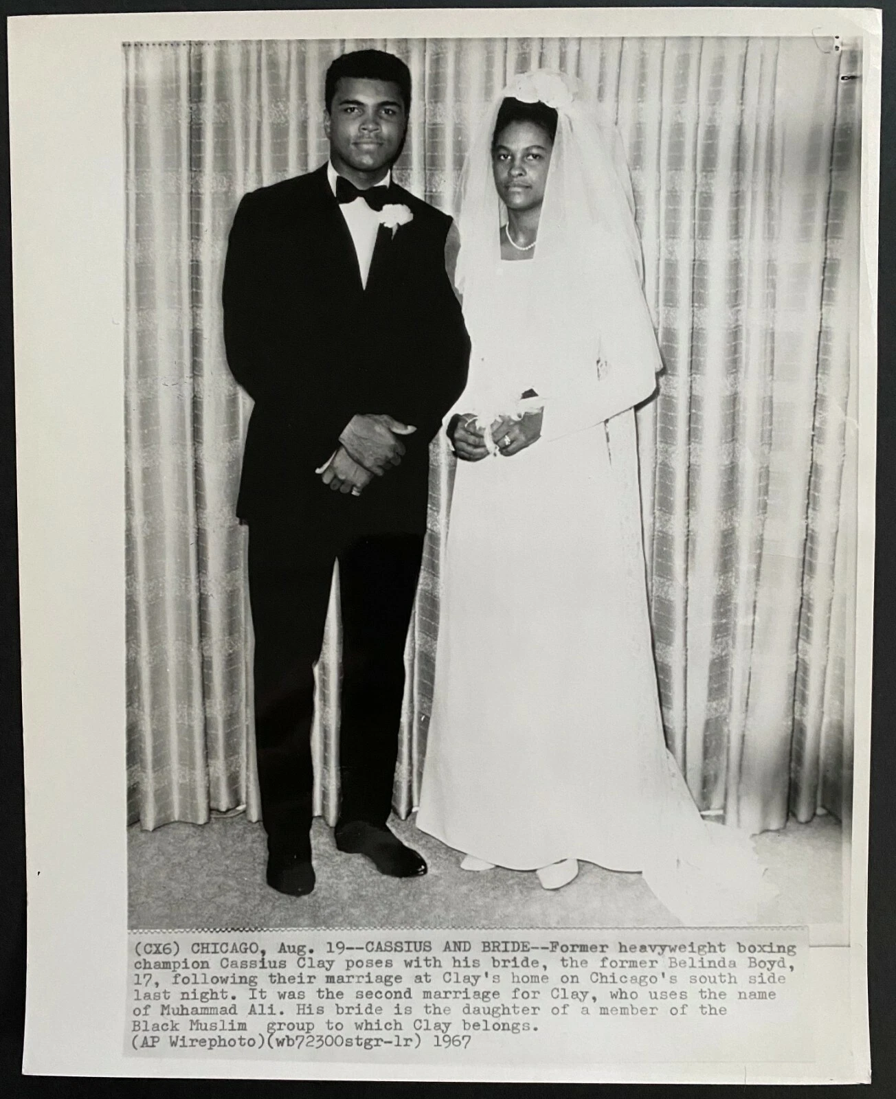 1967年 ワイヤー写真 Muhammad Khalilah Ali Belinda Boyd 結婚式 Loa ヴィンテージ - 画像1/3