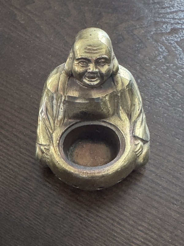 Vintage Plated Happy Buddha Incense Burner Censer Holder, Made in Japan