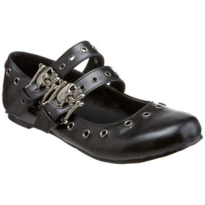 Demonia DAISY-03 Ballet Flats Skull Black Bones Bondage Strap Mary Jane ...