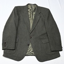 Vtg USA Made 48R Dark Green Herringbone Wool Tweed Mens Blazer Sport Coat Jacket