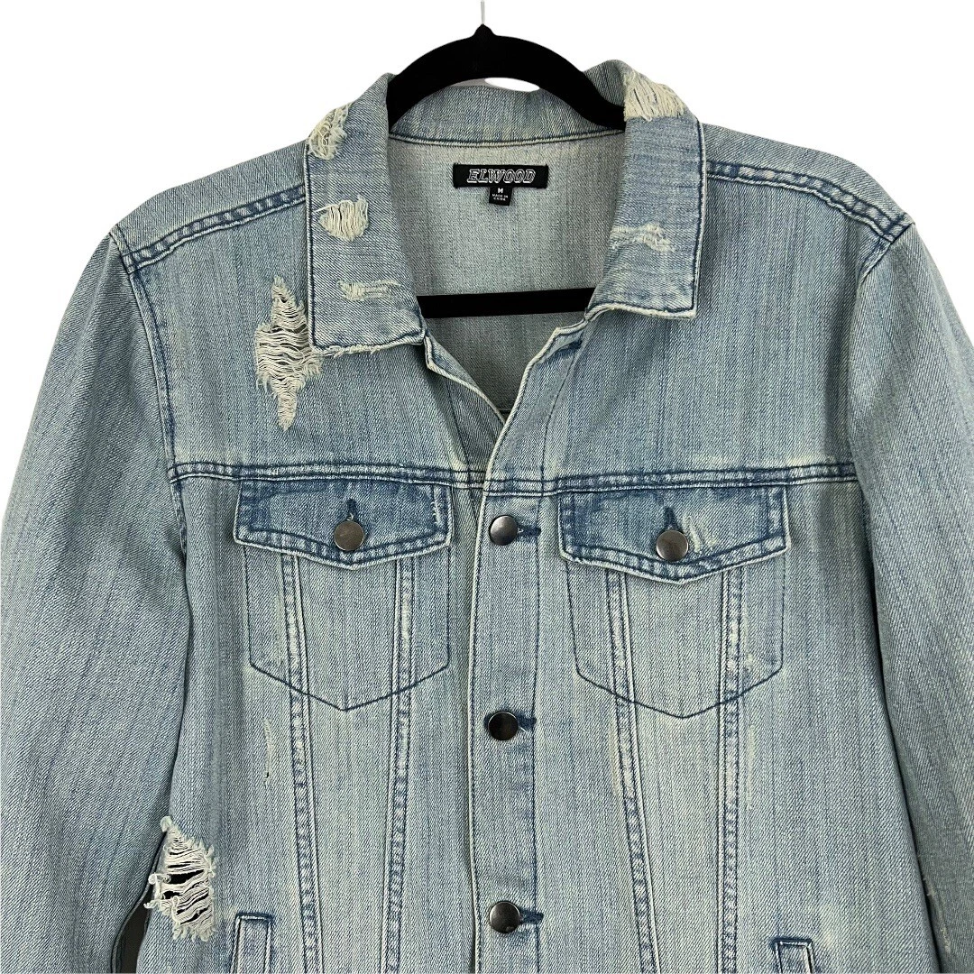 Elwood Mens Size Medium Distressed Legend Graphic Denim Trucker Jacket