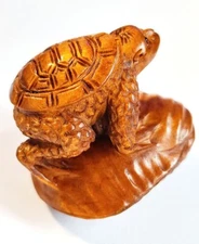 Y8267 - 2" Hand Carved Boxwood Netsuke - Kappa on Shell