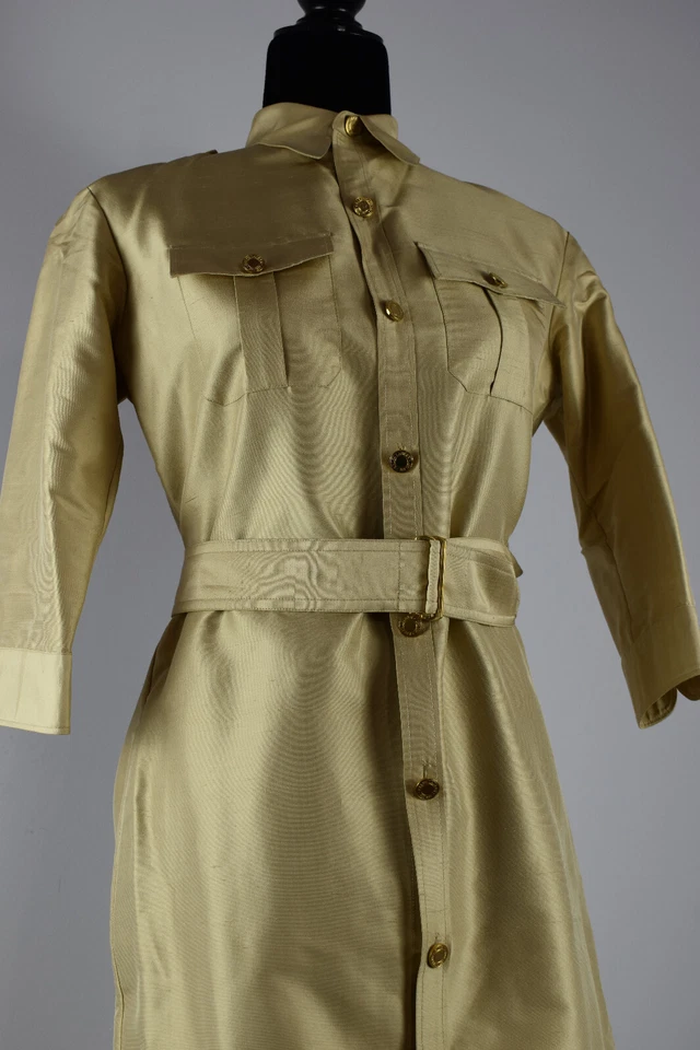 Ralph Lauren Black Label Size 4 Silk Logo Button Up Shirt Dress Belted Pockets - Image 4 of 4