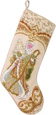 Peking Handicraft Gold Old World Gift Santa Needlepoint Christmas Stocking