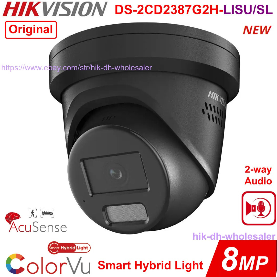 Hikvision 8MP ColorVu Smart-Hydrid-Light PoE Camera DS-2CD2387G2H-LISU/SL Black