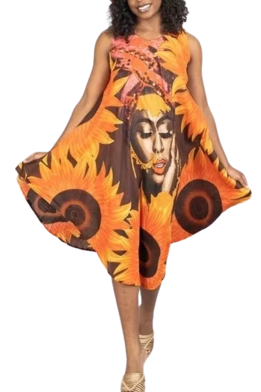 Stylish African Print Sundress Umbrella Dress for Women-image