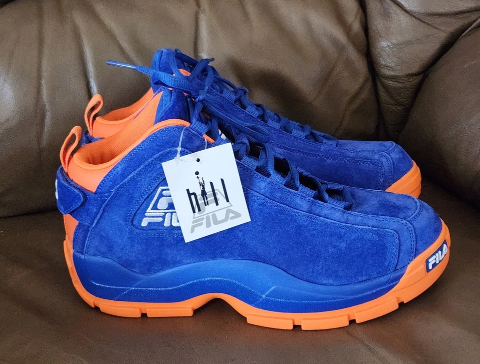 NWT FILA 96 GRANT HILL 2 NEW YORK KNICKS BASKETBALL SHOES BLUE ORANGE SUEDE $249 - Image 3 of 4