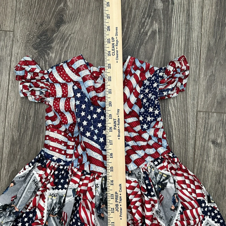 Hecho a mano Vintage Niñas Talla 5/6 Héroes Patrióticos Vestido Bandera 4 de Julio Cinta Corbata Foto 3 de 4