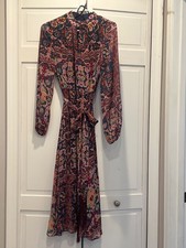 Tahari ASL Women's Sheer Tapestry Print Long Sleeve  w Tassel belt Midi Dress  4