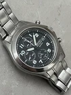 Seiko Military Chronograph 40mm Mens Silver BlackGreen Vintage Watch Date Quartz