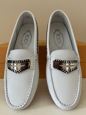 TOD'S WHITE LEATHER DRIVING SHOES SIZE EU 35.5 US 5.5