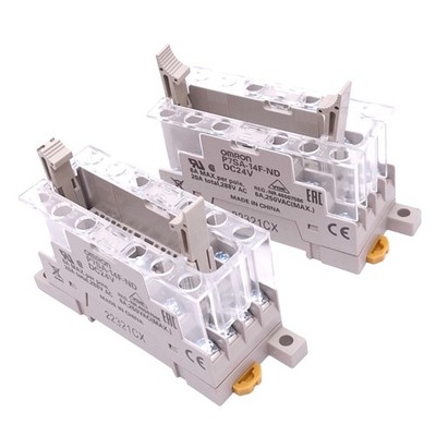 Lot of 2 Omron P7SA-14F-ND DC24V Relay Sockets, 14-Pin, 6A 250VAC Max, DIN Rail