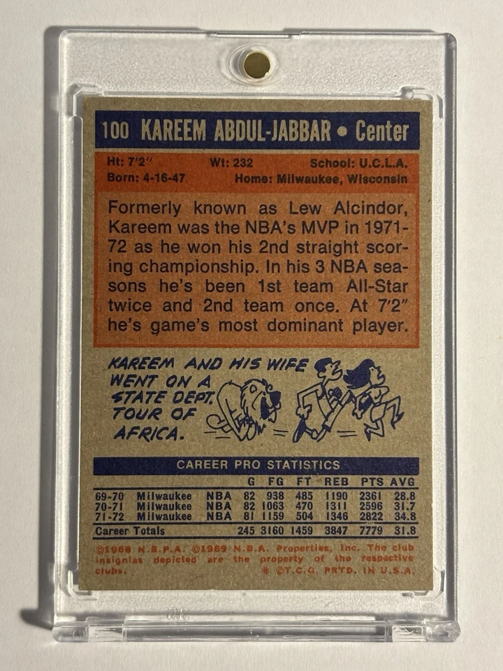 Kareem Abdul-Jabbar 1972-73 Topps #100 Milwaukee Bucks HOF Vintage Basketball - Image 2 of 2