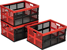34L Large Plastic Folding Storage Crates,Collapsible Crates for Storage,Pack of