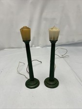 Vtg 6" Pair Metal Green White Trainset Lamp Posts Lionel Marx Dispaly O Scale