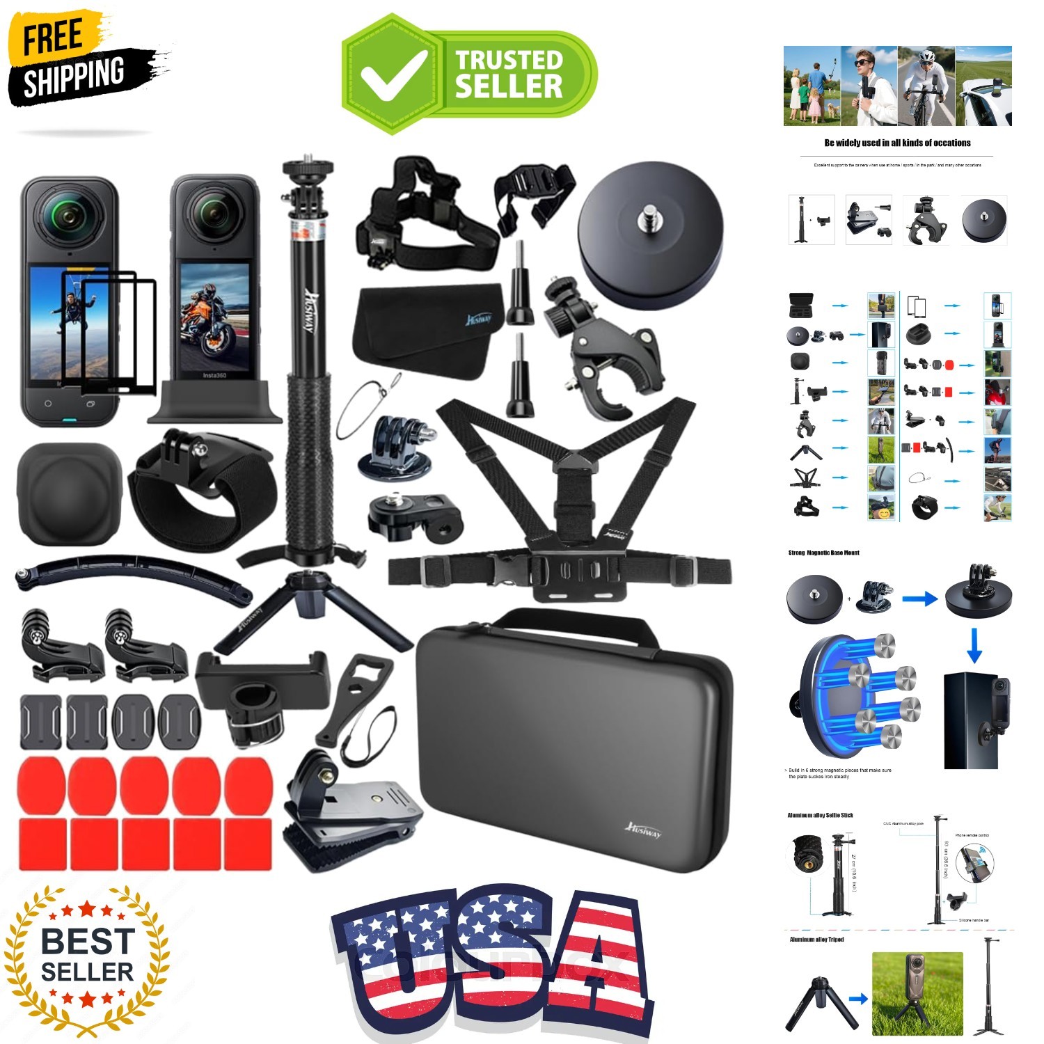 Accessories Kit for Insta360 X5 / X4 Camera Mount Bundle with Magnetic Mount ...