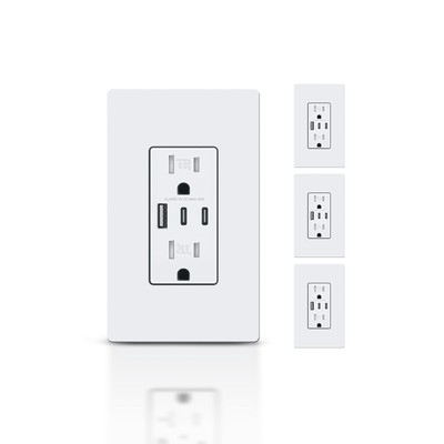 4Pack USB Outlet, 30W 6.0A USB C Wall Receptacle with 3 USB Port, 15 Amp TR R...