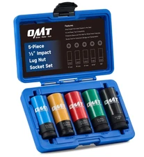 5-Piece 1/2'' Drive Lug Nut Impact Socket Set, Metric & SAE, Thin Wall