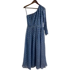 DEA Dress Blue With Gold Polka Dots One Long Sleeve Midi Size 4 Anthropologie