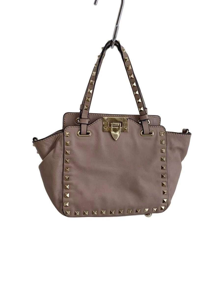 Valentino — Valentino Garavani Rockstud 2way Leather Shoulder Bag Hand Tote Bag Beige