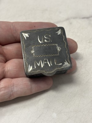 Antique Aurora Warranted Silver Plated Stamp Box With Hand Etched Design US Mail