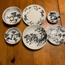 Racehorse Tableware Set of 6 Sketch Derby Horse Racing Celia Dish Plate Bowl