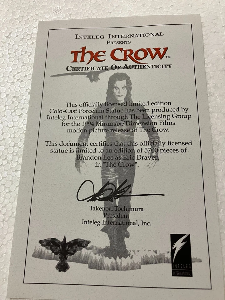 1994 Inteleg The Crow 9" Porcelain Statue Brandon Lee - Image 4 of 4