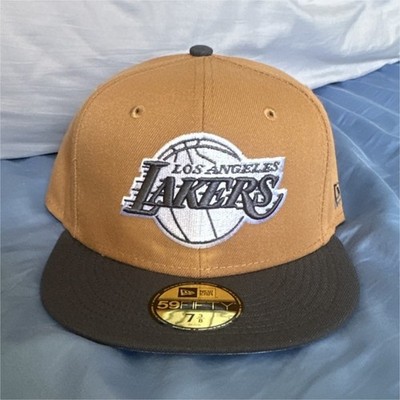 AUTHENTIC New Era 59FIFTY Los Angeles Lakers NBA Fitted Hat 7 3/8 Tan/Black