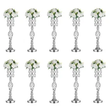 Silver Vases for Centerpieces, 10 Pcs Tall Vases for Centerpieces with Crysta...