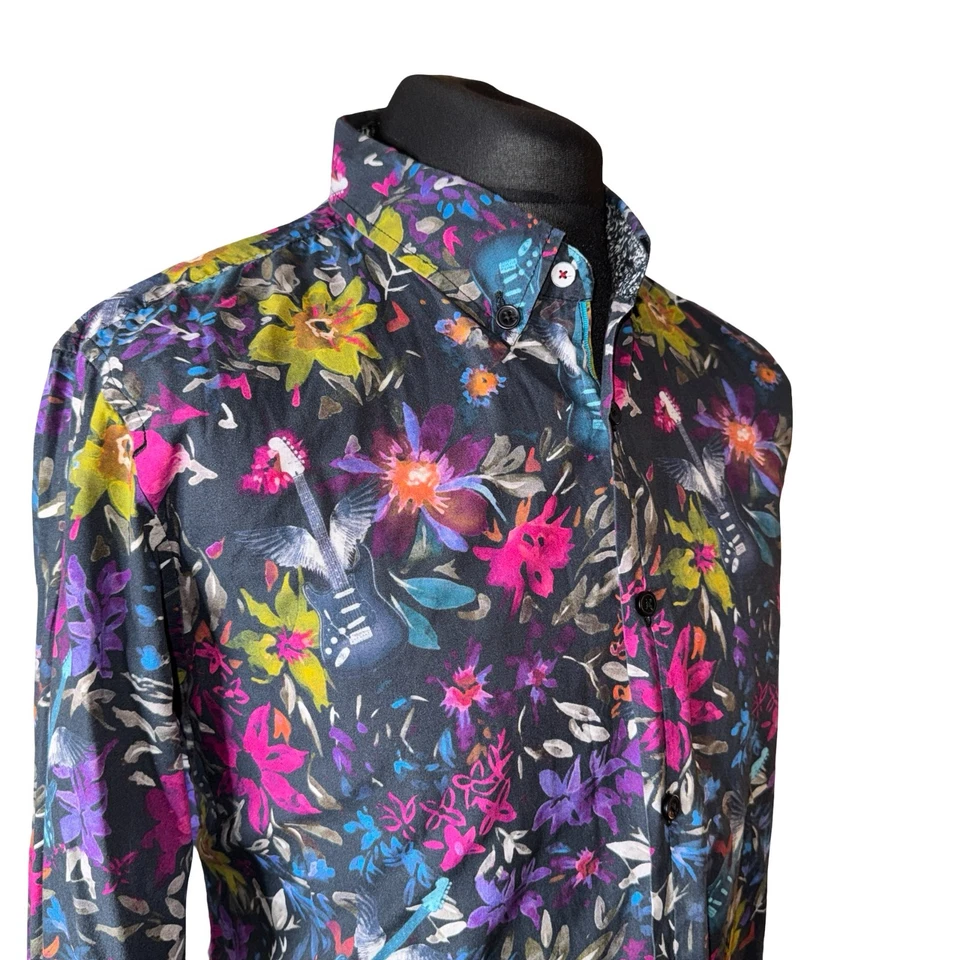 JOE BROWNS Shirt Mens LARGE (46") Long Sleeve Floral & Guitar Design - Изображение 4 из 4