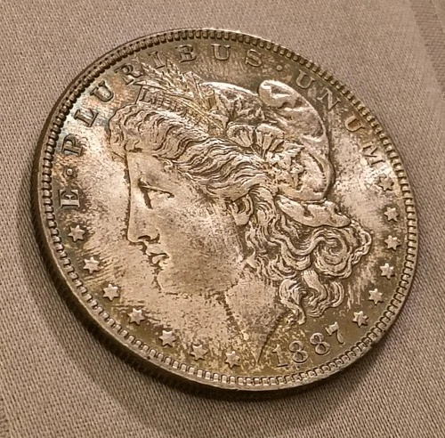 Beautifully Toned AU 1887 P Morgan Silver Dollar.. Very Nice Coin