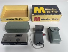 Vtg Minolta 16 Ps Sub-Miniature Film Spy Camera Kit - Orig. Box, Cases Flash