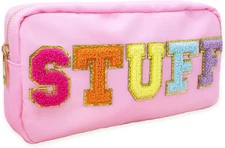 Tuff Bag Chenille Varsity Letter Makeup Pouch Nylon Skin Care Zipper Patch Bags