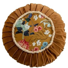 Round Throw Pillow with Zipper Vintage Spring Floral Diameter 18 Inch Orange