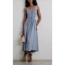 DOEN Sz S Small Emmaretta Dress Blue Gingham Midi Sleeveless